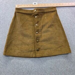 American Apparel Corduroy Mini Skirt Mustard Yellow Button Front Tan Small USA